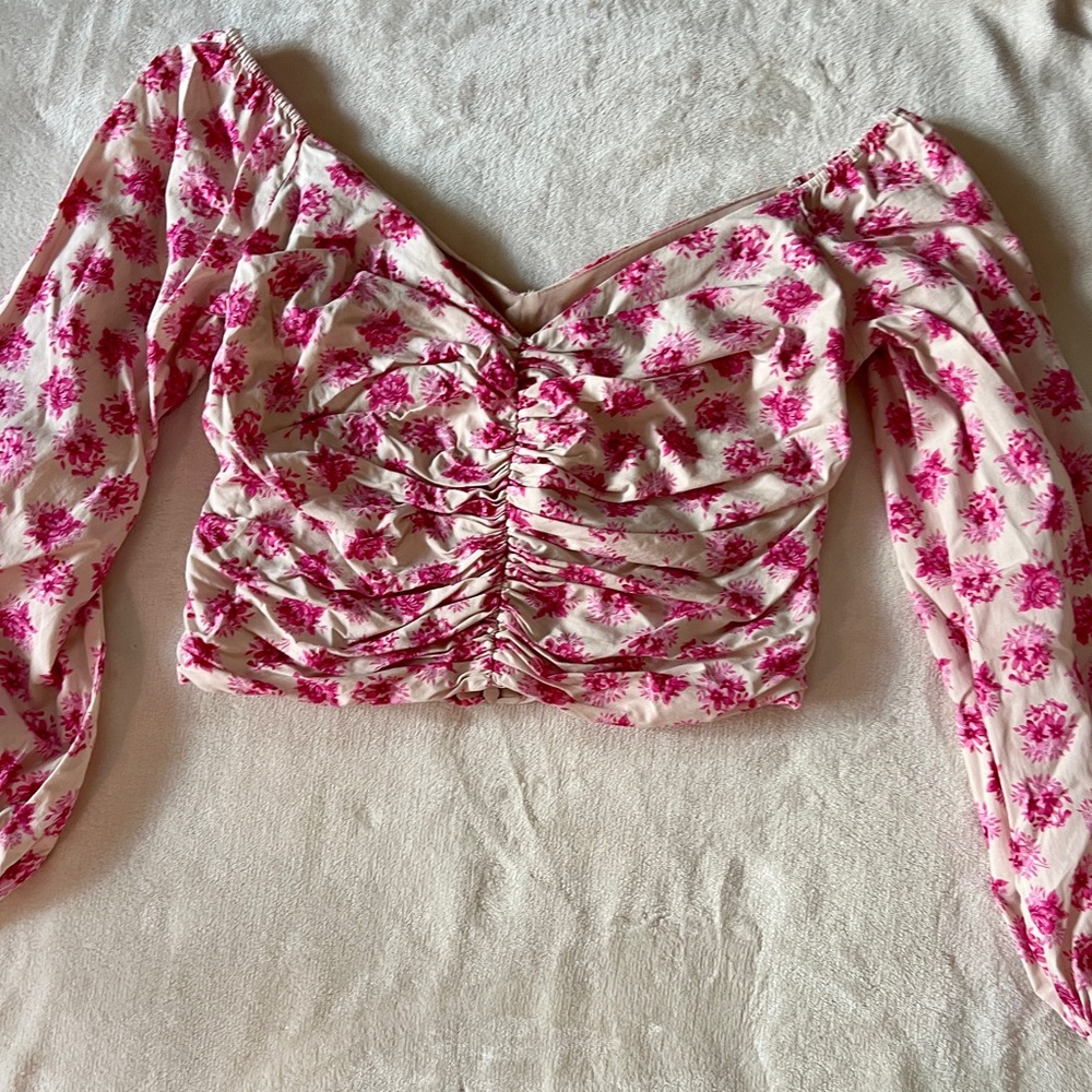 Zara Pink Floral Ruched Blouse